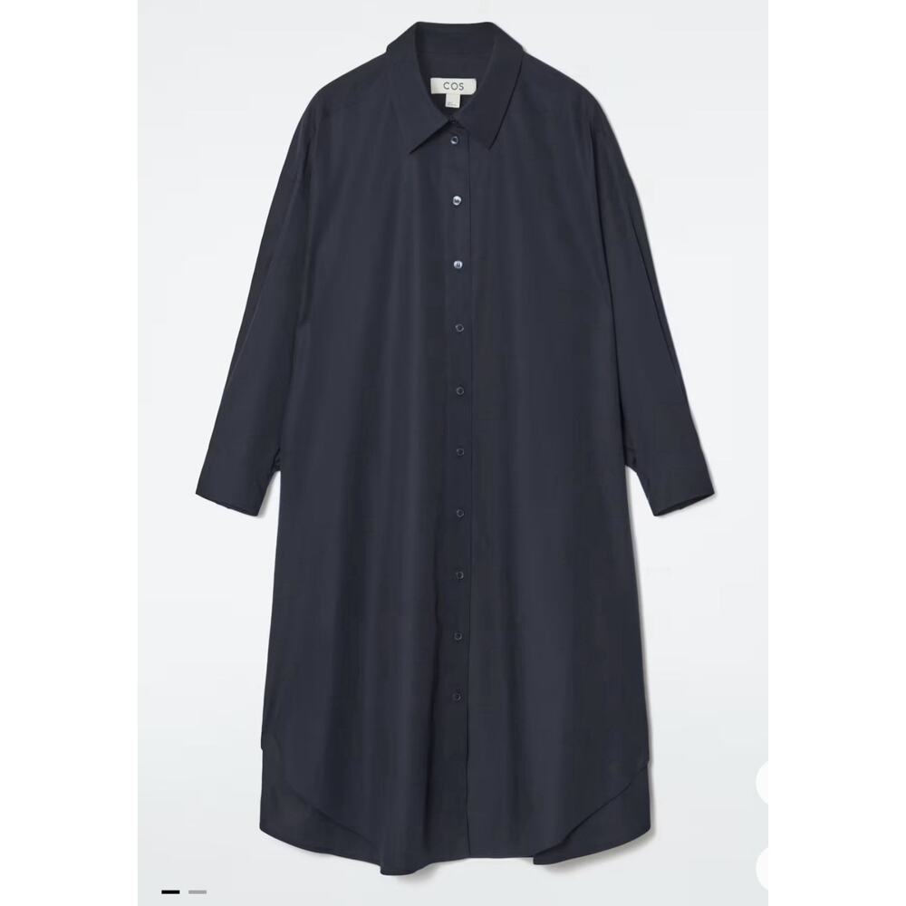 COS Women's Classic Oversized Button Shirt Dress Collared Minimalist Blue-Size 4